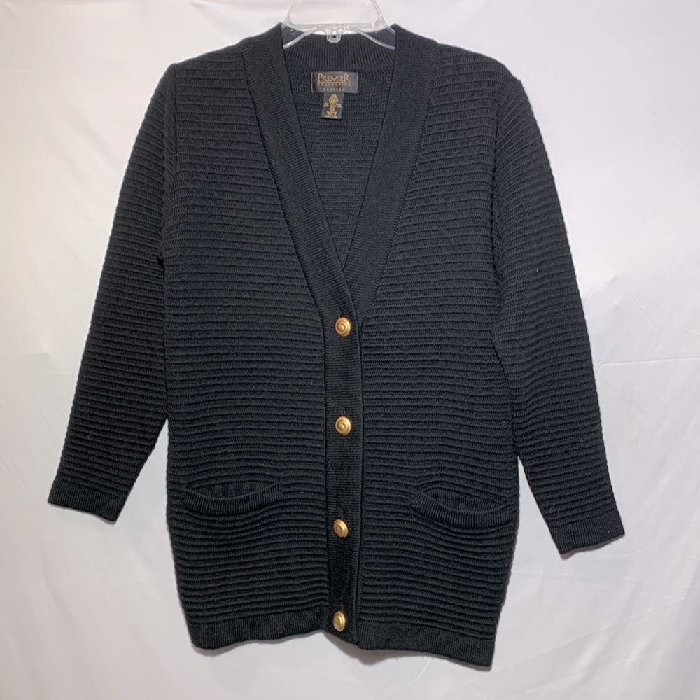 Merino Wool by PREMIERE Collections cardigan gold colored buttons pockets SXP